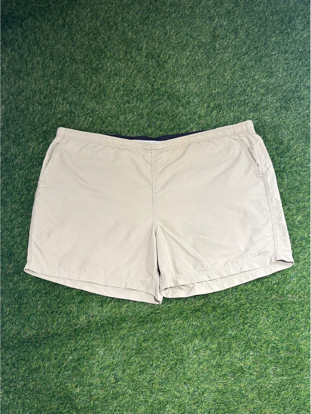Vintage L.L. Bean Men's Beige Nylon Swim Shorts, Regular M